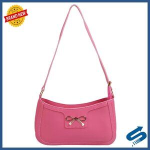 Faux Leather Shoulder Bag with Bow Accent, Compact Hobo Purse for Daily